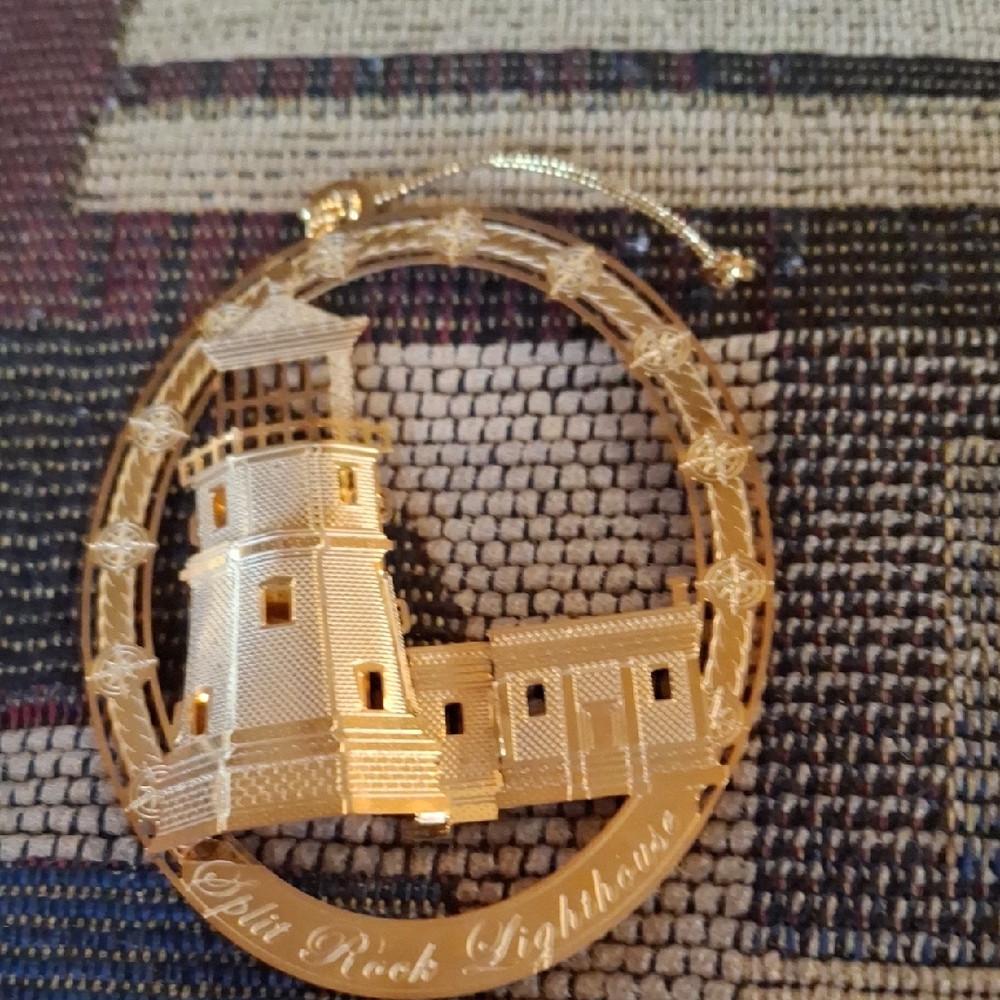 Split Rock Lighthouse Gold-Tone Nautical Compass Ornament Pendant